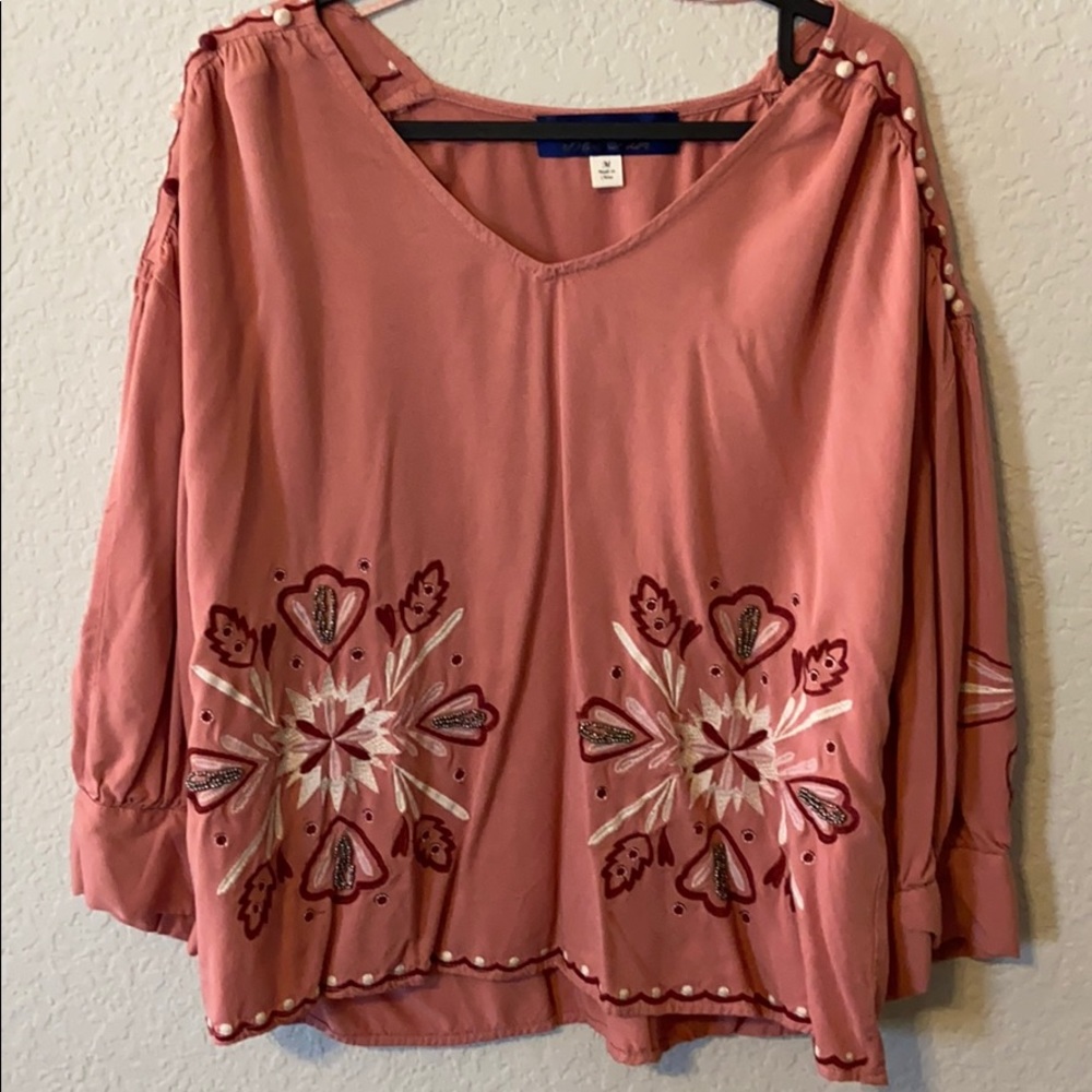 Pink Floral Embellished Blouse